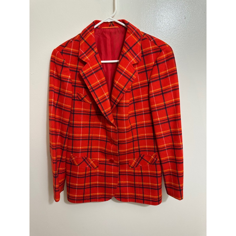 Vintage Ralph Creation Red Plaid Wool Blazer Jacket Tailored Martingale Back